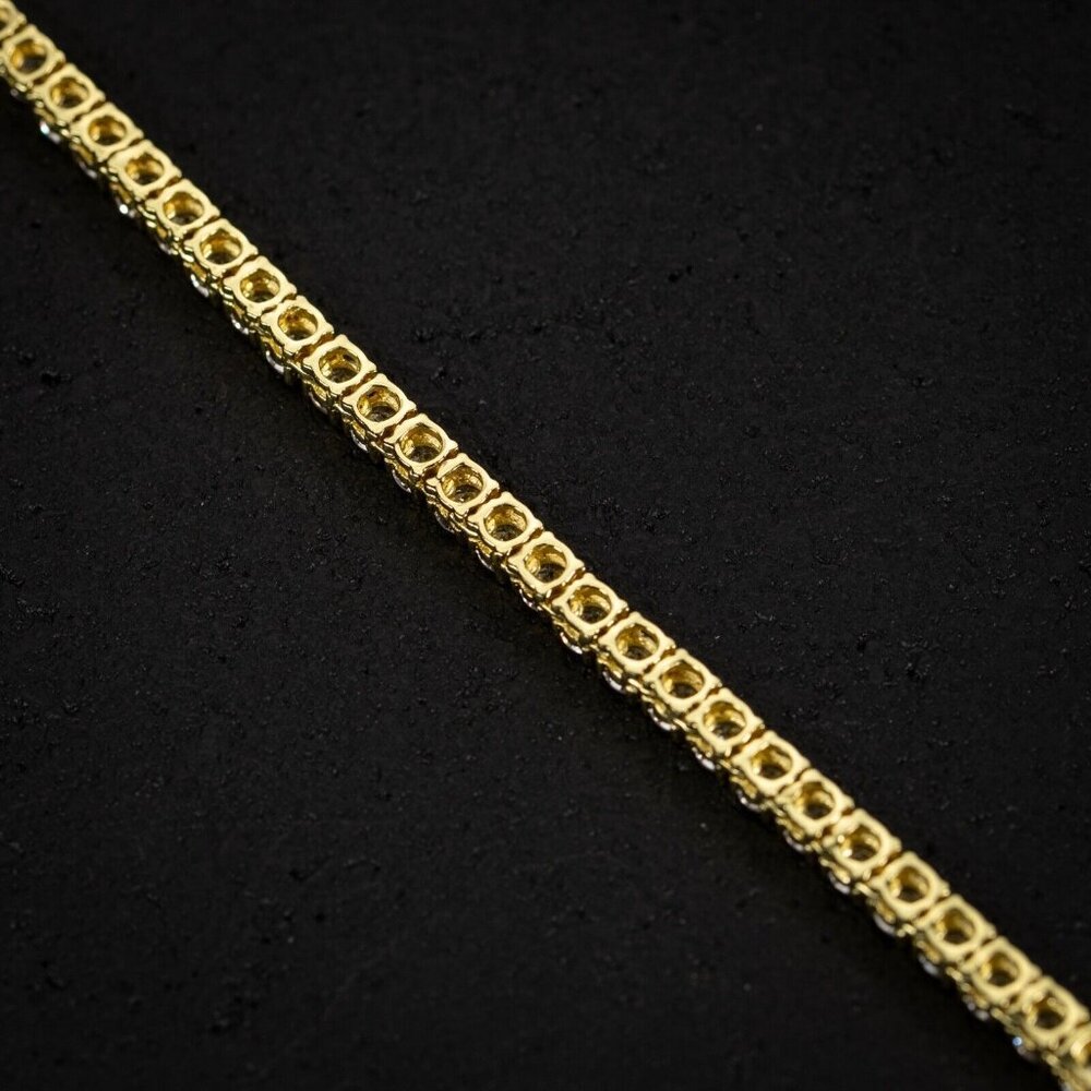 Round Solitaire14K Gold Plated Iced 5A Cz 4mm Classic Tennis Chain Necklace - Picture 6 of 6